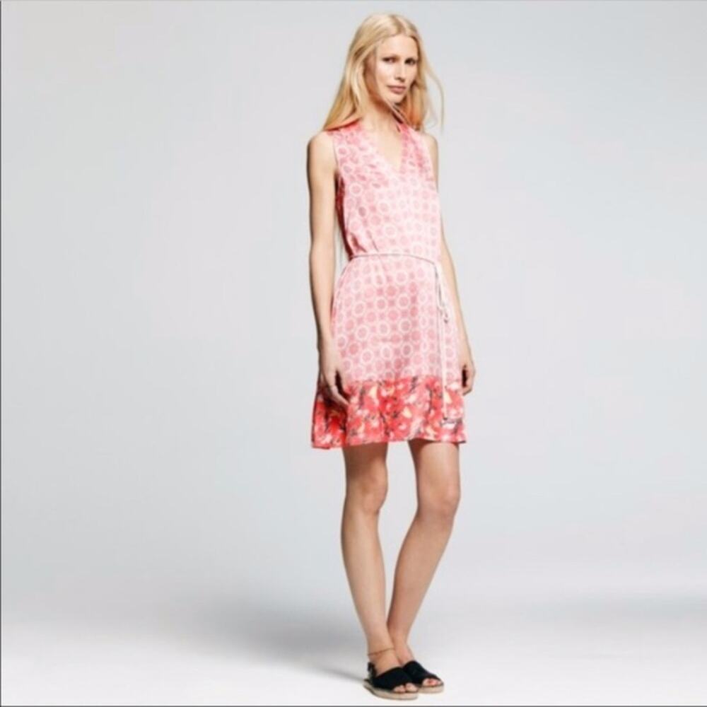 Peter Som for‎ DesigNation Shift Dress Womens M Coral Geometric Floral V-Neck
